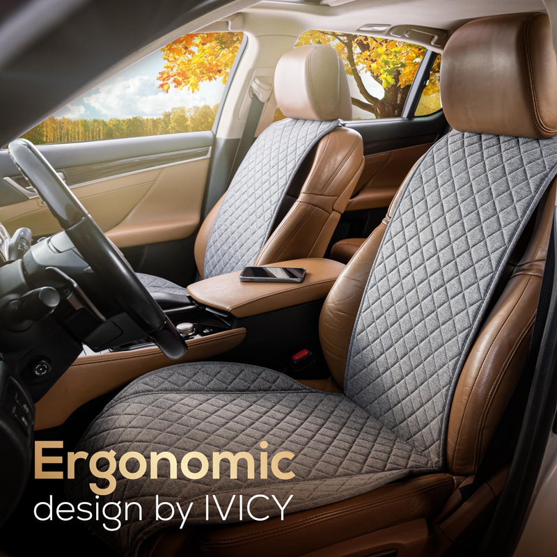 IVICY Linen Car Seat Cover for Cars - Non-Slip Soft & Breathable - Front Car Seat Protector Covers Universal Fits Most Automotive  Vans  SUVs  Trucks - 1 Unit - Gray - Image 2